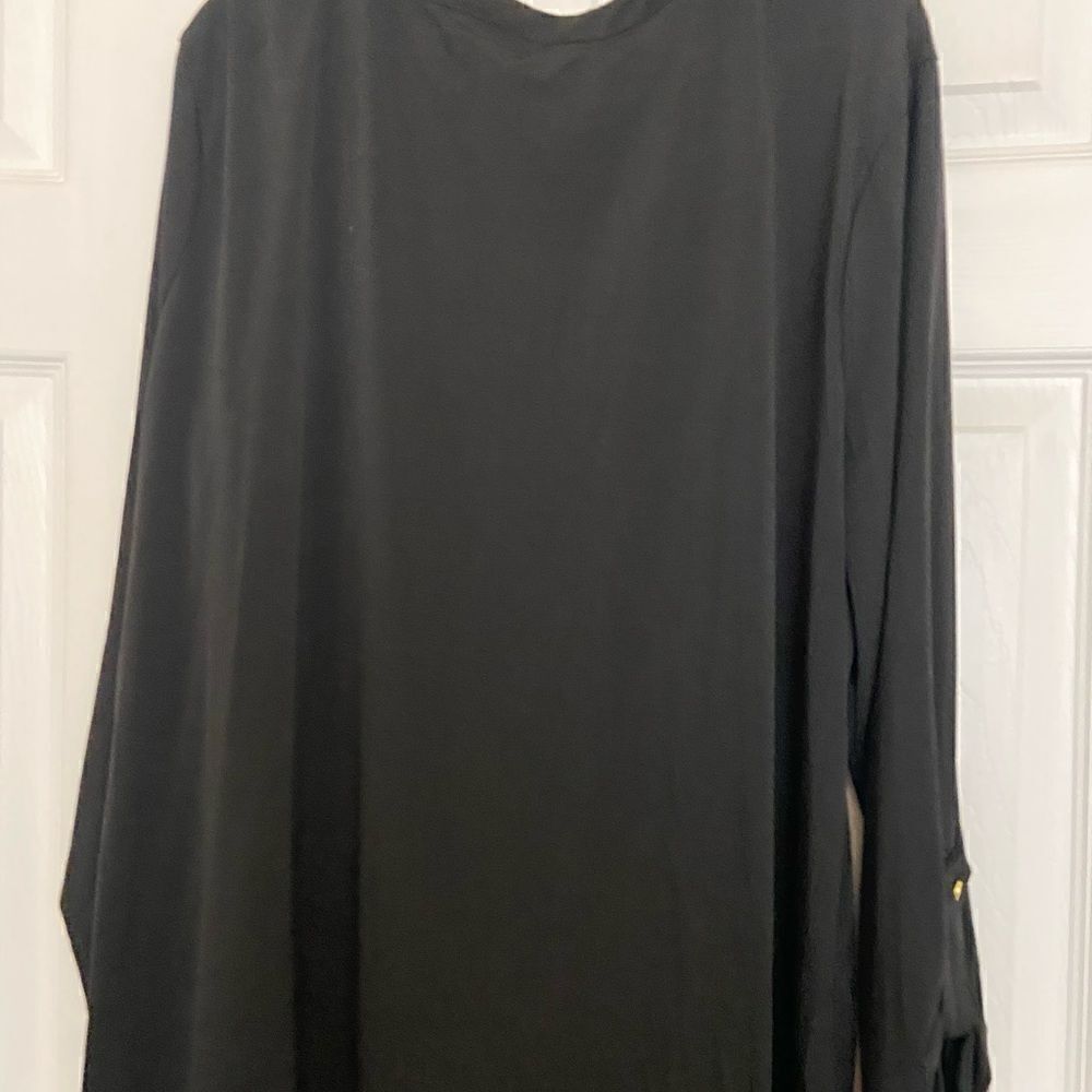 Always Indigo Long Sleeve Black Blouse Size 3X 1/4 Gold Zipper - Picture 5 of 12